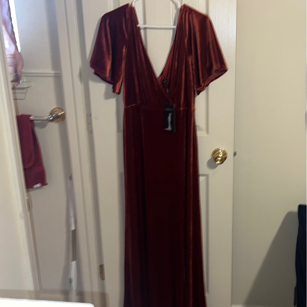 Ever Pretty Rust Velvet Dress